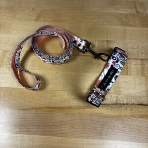 TAHARI NAVY BLUE PINK WHITE HEARTS‎ COLLAR & LEASH SET Puppy/Dog  10.5 - 17" MED